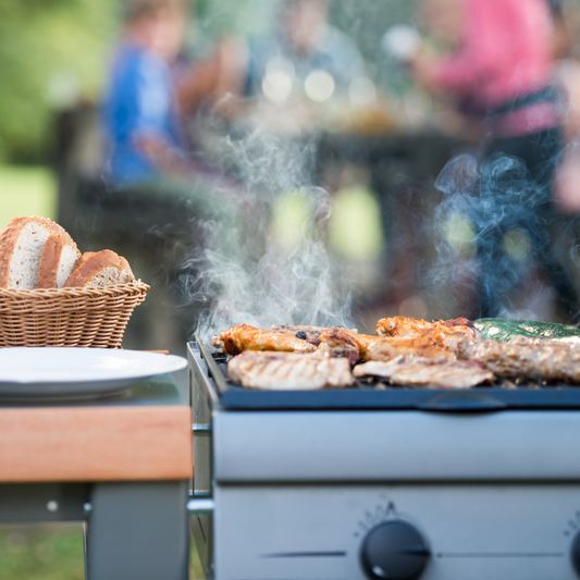 Bread and barbeque meat grilling